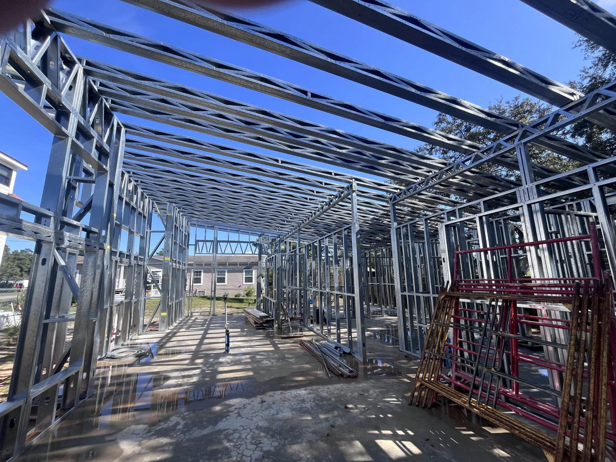 Interior steel wall and roof framing in Louisiana