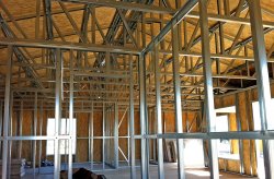Barndominium interior framing in Louisiana