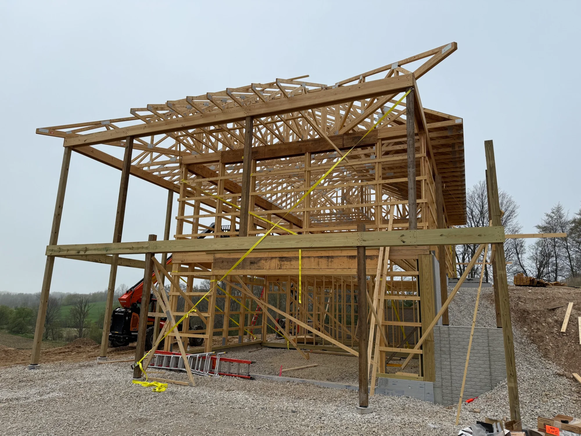 Two-story wood frame barndo with trusses in Louisiana